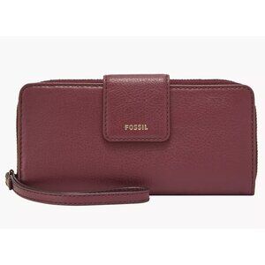 New Fossil Madison zip clutch wristlet Leather Wallet Wine